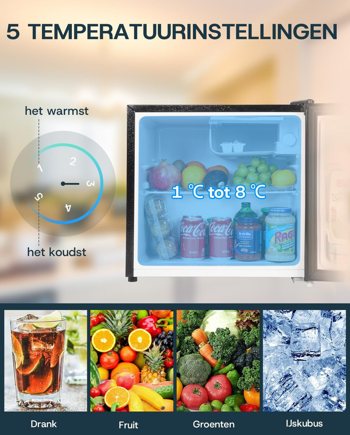Upstreman Mini-Koelkast Met Vriesvak FR17 – 46 Liter – 41 dB Stil – Zwart – Metaal