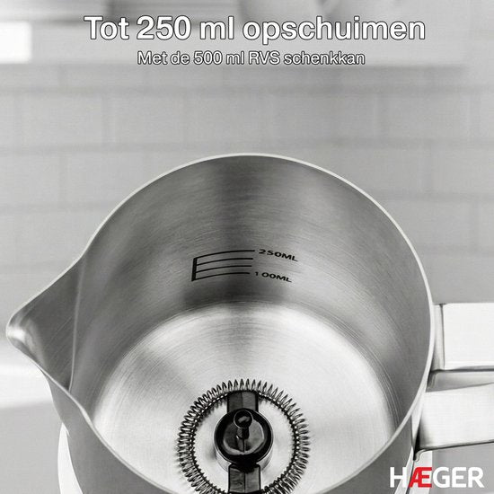 Haeger Super Foam Elektrische Melkopschuimer - BPA- & PFAS-Vrij - Warmhoudfunctie & Antikleeflaag - 250 ml - 600W - Handige Melkschuimer - Melkklopper - Wit