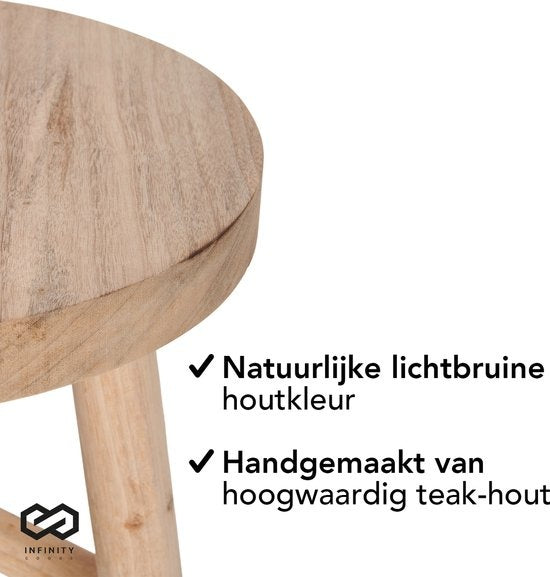Infinity Goods Kruk Hout - Teakhout - Bijzettafel - Voetenbankje - Plantentafel - Opstapje - Tot 150 kg - Bruin