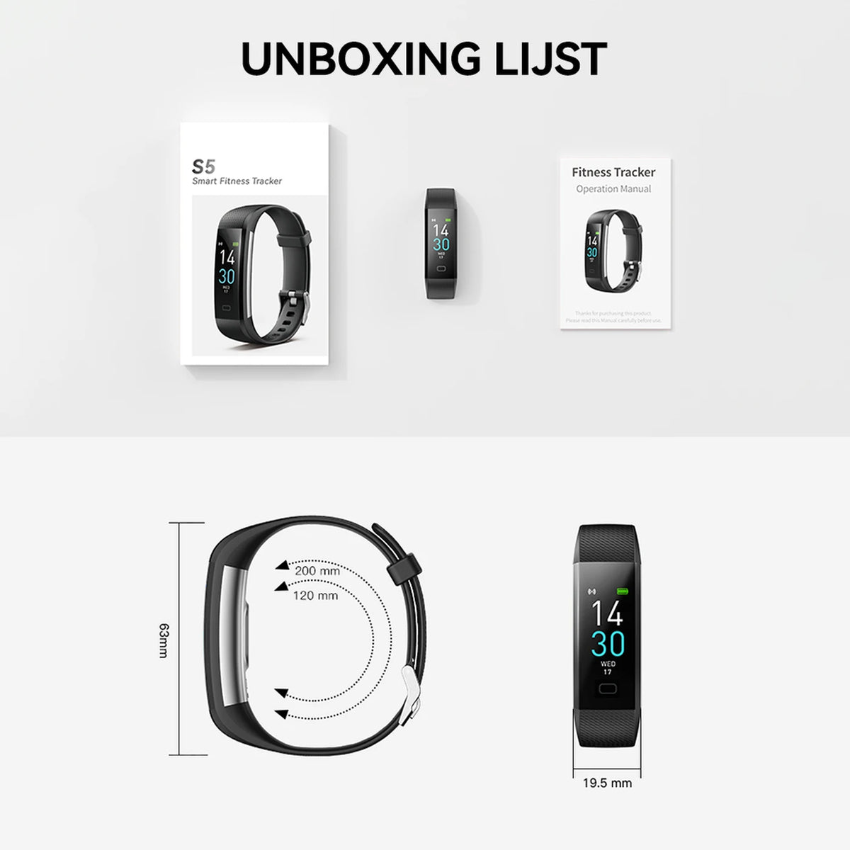 Fittek S5 Activiteitentracker - Zwart - 0.96" TFT, IP68, Bluetooth 5.3