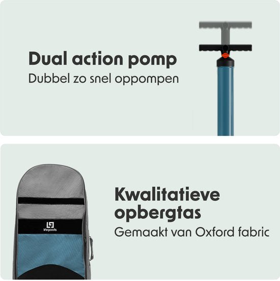 LifeGoods PaddlePro SUP Board - met Zitje - Opblaasbaar Paddle Board - Complete Set - Max. 135KG - 320x81cm - Wit/Deep Aqua