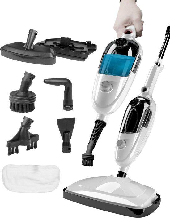 URGOODS - Hoge Druk 2-in-1 Stoomreiniger & Handstomer - Wit Kunststof - Inclusief 8 Opzetstukken - 2 Microvezeldoeken - Multifunctioneel & Hygiënisch
