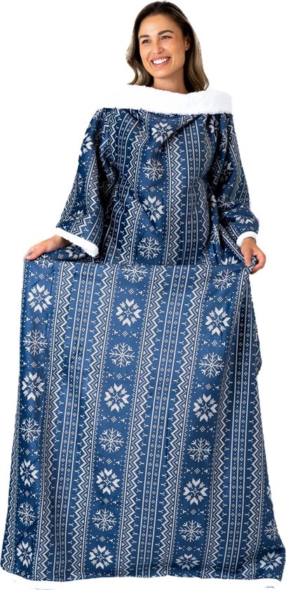 Cosas - Hoodie deken - Plaid met mouwen - Blauw - 180x130cm