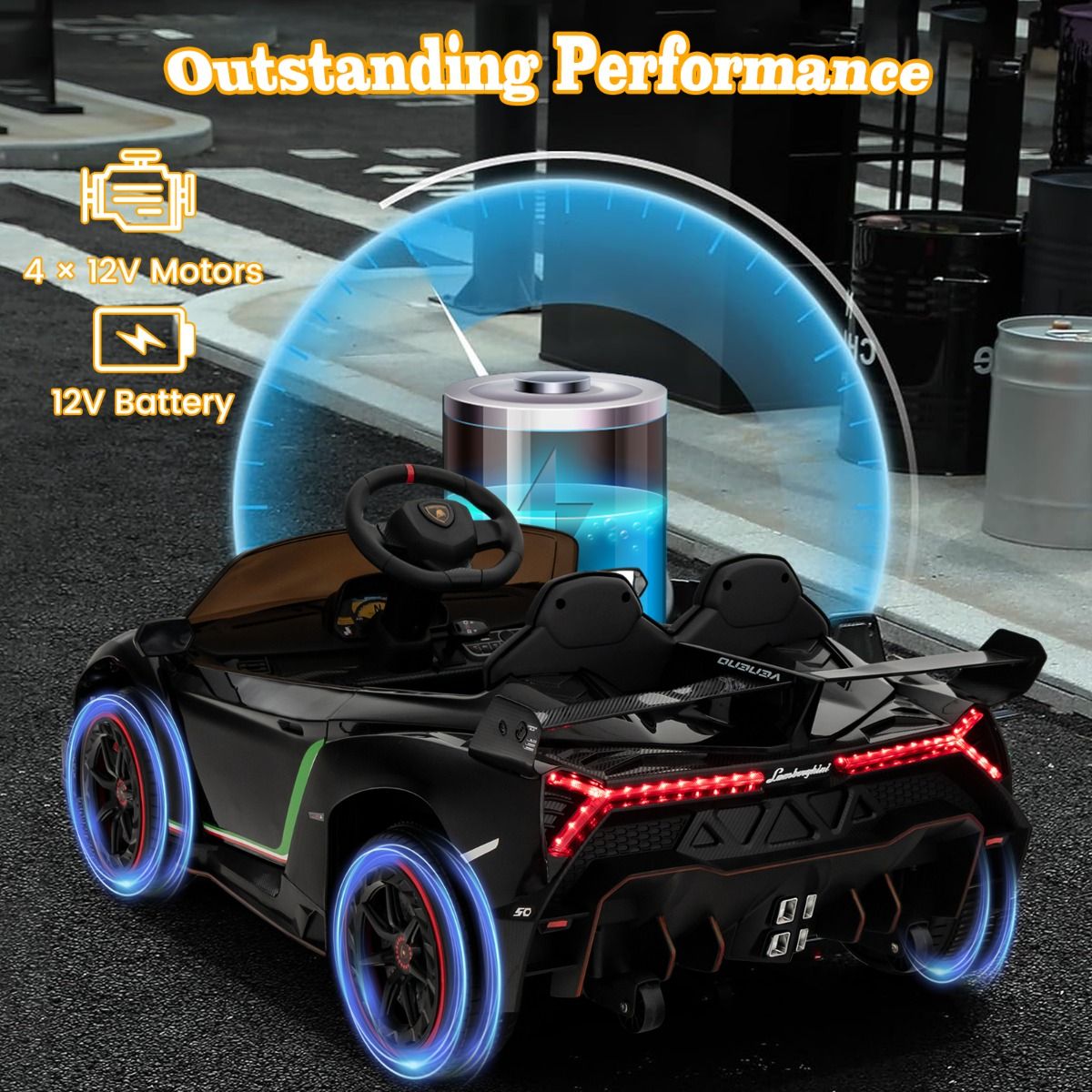Coast Lamborghini Gelicentieerde Elektrische Auto - 12V Batterij - Afstandsbediening - 3 Snelheden - Hydraulische Deuren - Zwart