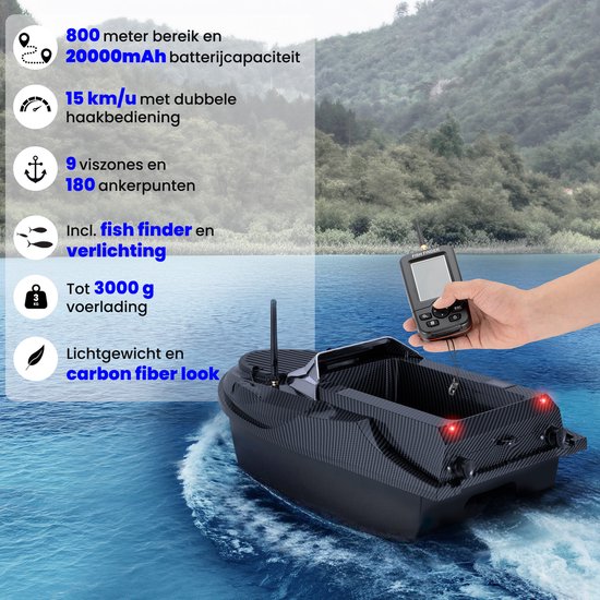 Voerboot T70 - met GPS en Fish Finder - Voerboot Karper - Tot 3kg Laadvermogen - Baitboat - 800m Bereik - Zwart - van Faas