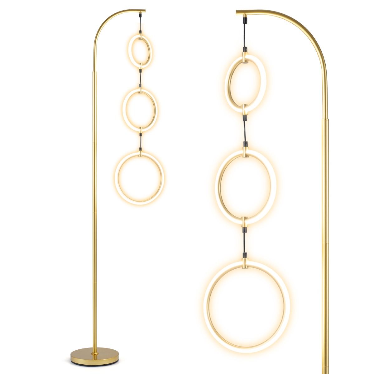 Coast Staande Lamp - dimbaar met voetschakelaar - 3 LED-lichtringen - goud