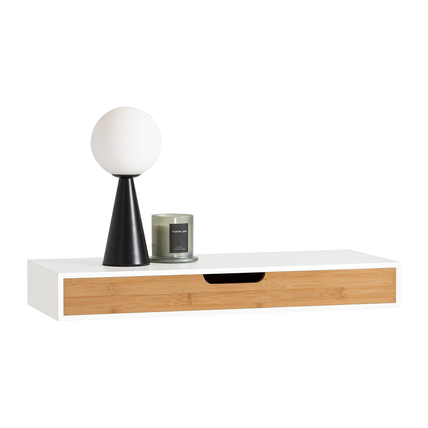 SoBuy Wandplank met 1 Lade - Max 5. kg - 60 x 25 x 8 cm - Wit/ Bruin