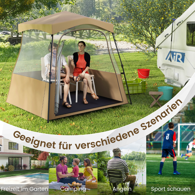 Coast Transparante Pop-Up Sporttent – Outdoor Tent 160 x 160 x 176 cm – Bruin