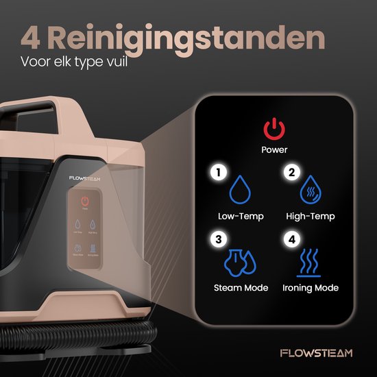 FLOWSTEAM® 6-in-1 Stoomreiniger PRO - Tapijtreiniger – Vlekkenreiniger – Handstomer – Zetelreiniger - 100°C Stoom - 4 Stoomstanden - 90 Minuten Stomen - 5M Snoer