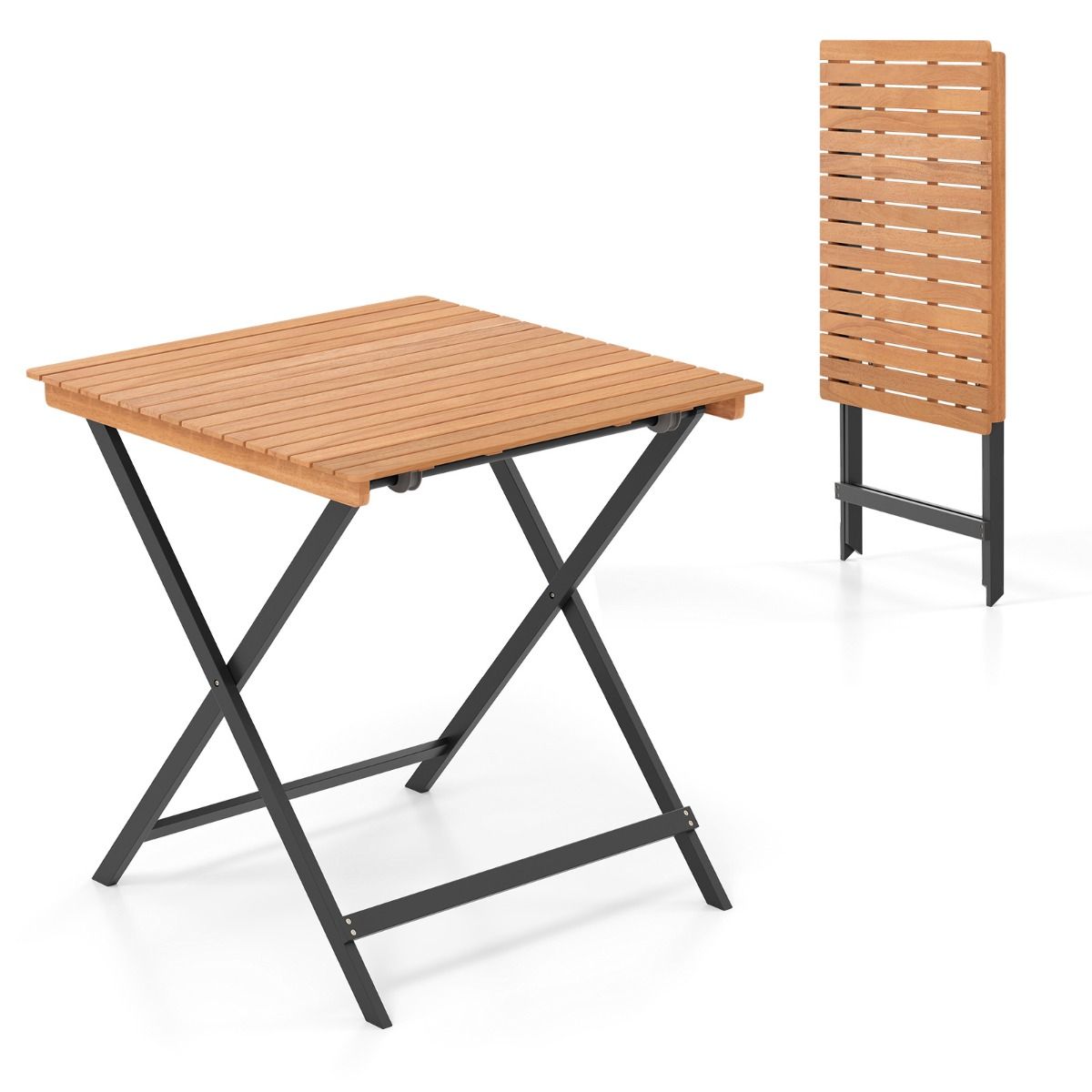 Coast Opklapbare Bijzettafel - X-vormig frame - Acaciahout - Naturel en zwart - 70 x 70 x 73 cm