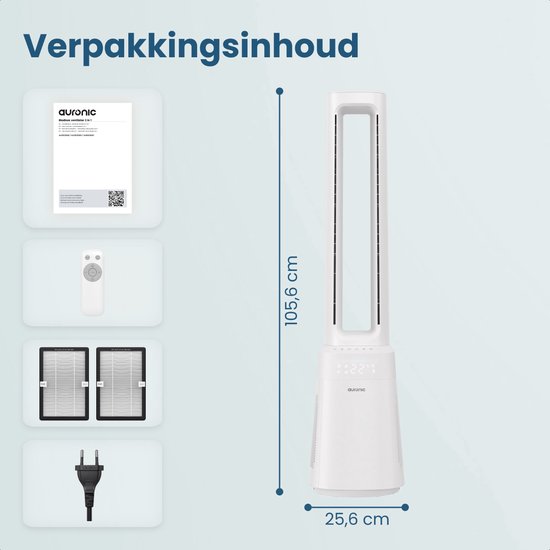 Auronic Torenventilator - Bladeless Model 2 in 1 - Luchtreiniger met HEPA-filter - Ventilator - 10 Standen - Afstandsbediening - 105 cm - Wit