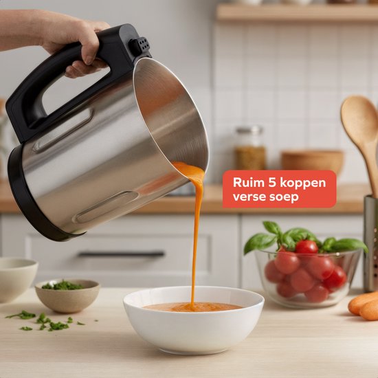 KitchenBrothers Soepmaker - 2L - 5 Programma's - PFAS & BPA-vrij - Timer Display - Blender - RVS/Zwart
