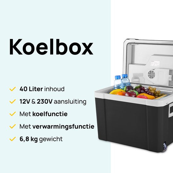 MOA Koelbox Elektrisch 12v 230 volt - 40L - Frigobox - Camping Koelkast - Auto en Camping - Koelen en Verwarmen - Zwart