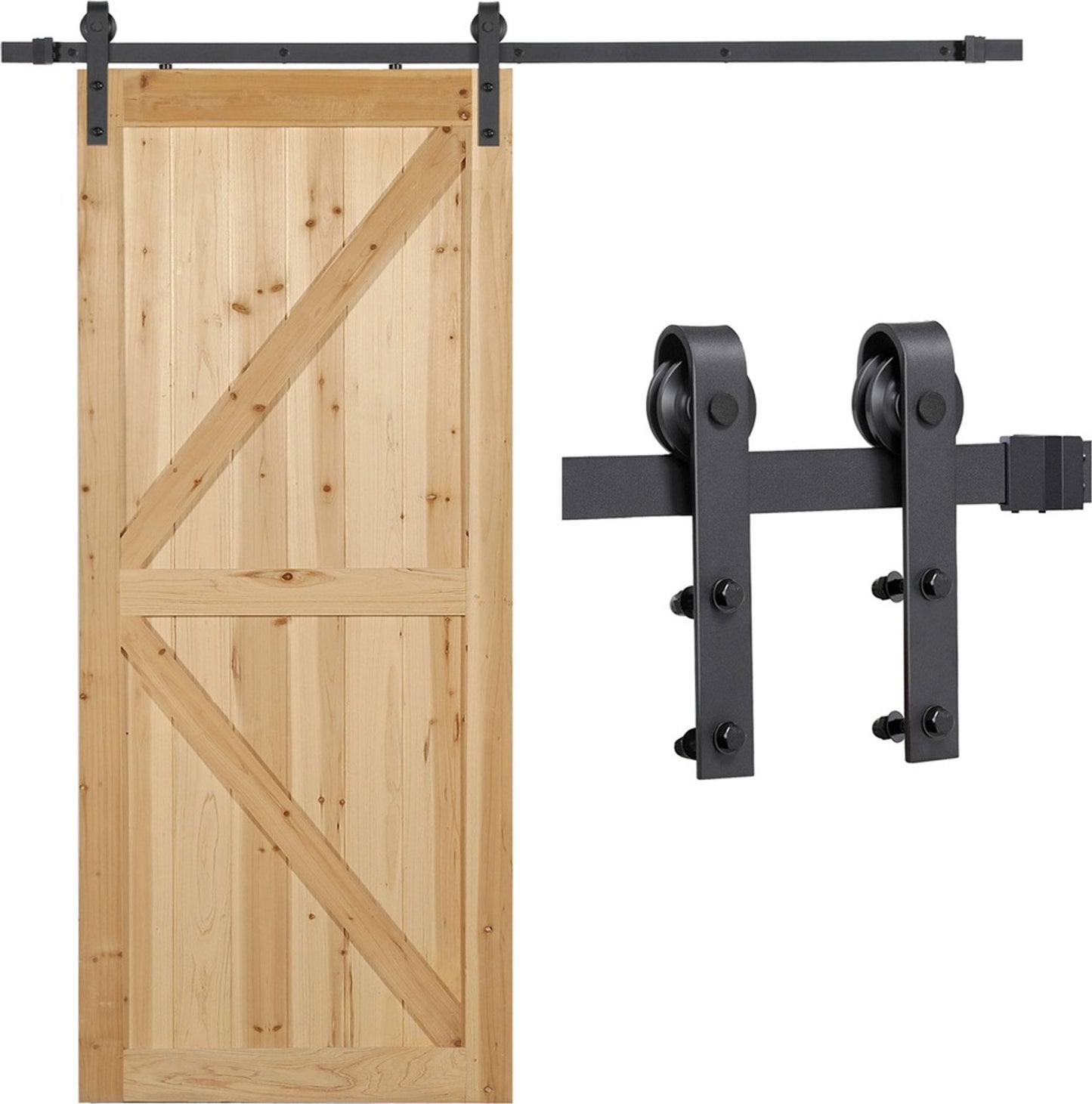 Yaheetech Schuifdeur Railsysteem - 200 cm - Zwart - Compleet Beslag voor Houten Schuifdeur tot 100 kg