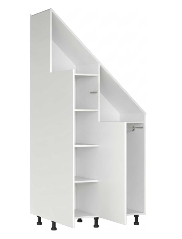 VDD Kledingkast voor Schuine Wand - 182 x 47 x 91 cm - Wit - Schuifdeuren - 2 Planken - Kledingstang