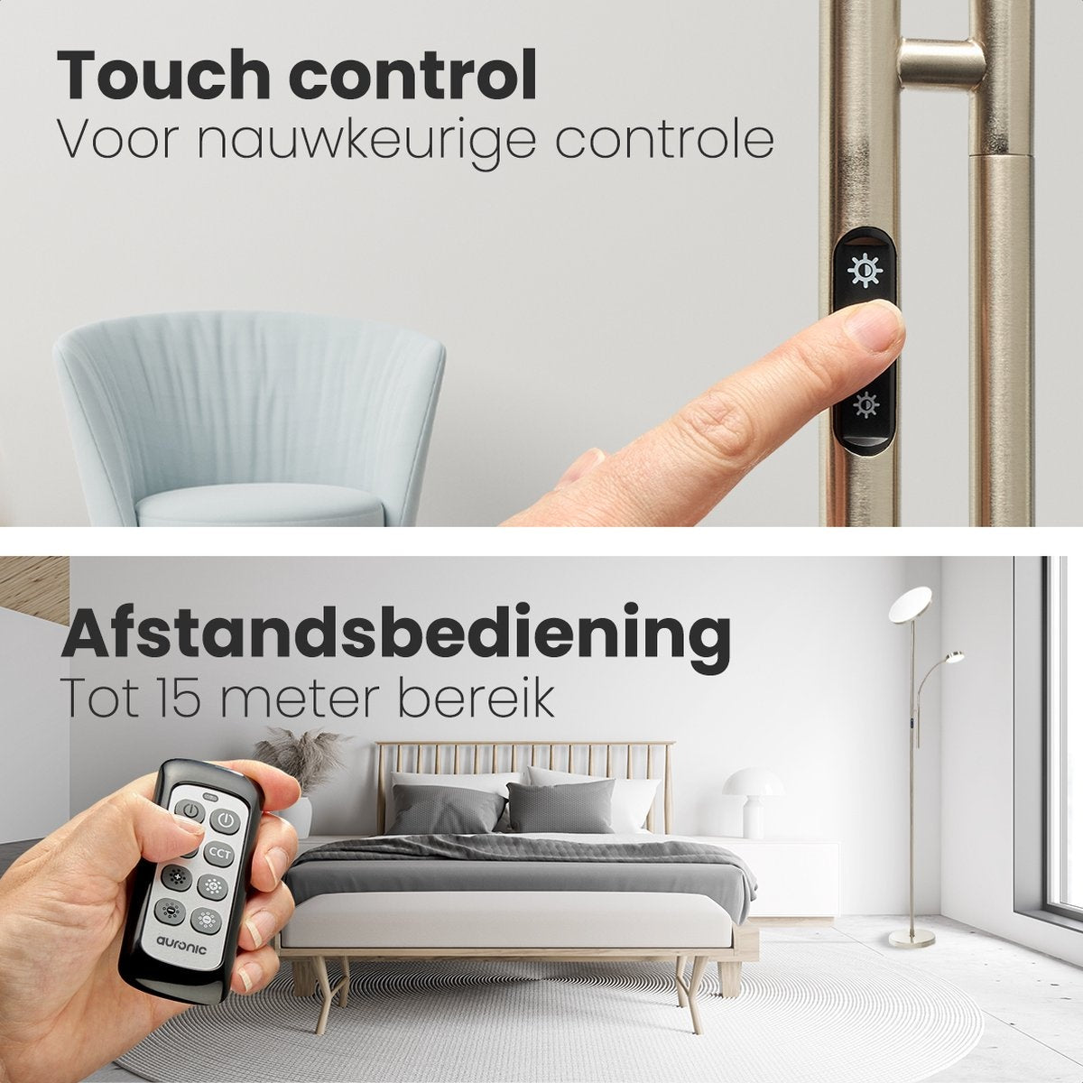 Auronic Vloerlamp - Staande Lamp Industrieel - 181cm - LED - Dimbaar en Kantelbaar - met Afstandsbediening - Geschikt voor Woonkamer - Zilver