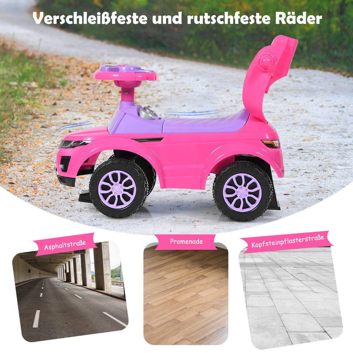 coast 3-in-1 Loopauto - 89×43×84 cm - Roze - Duwauto - Loopwagen