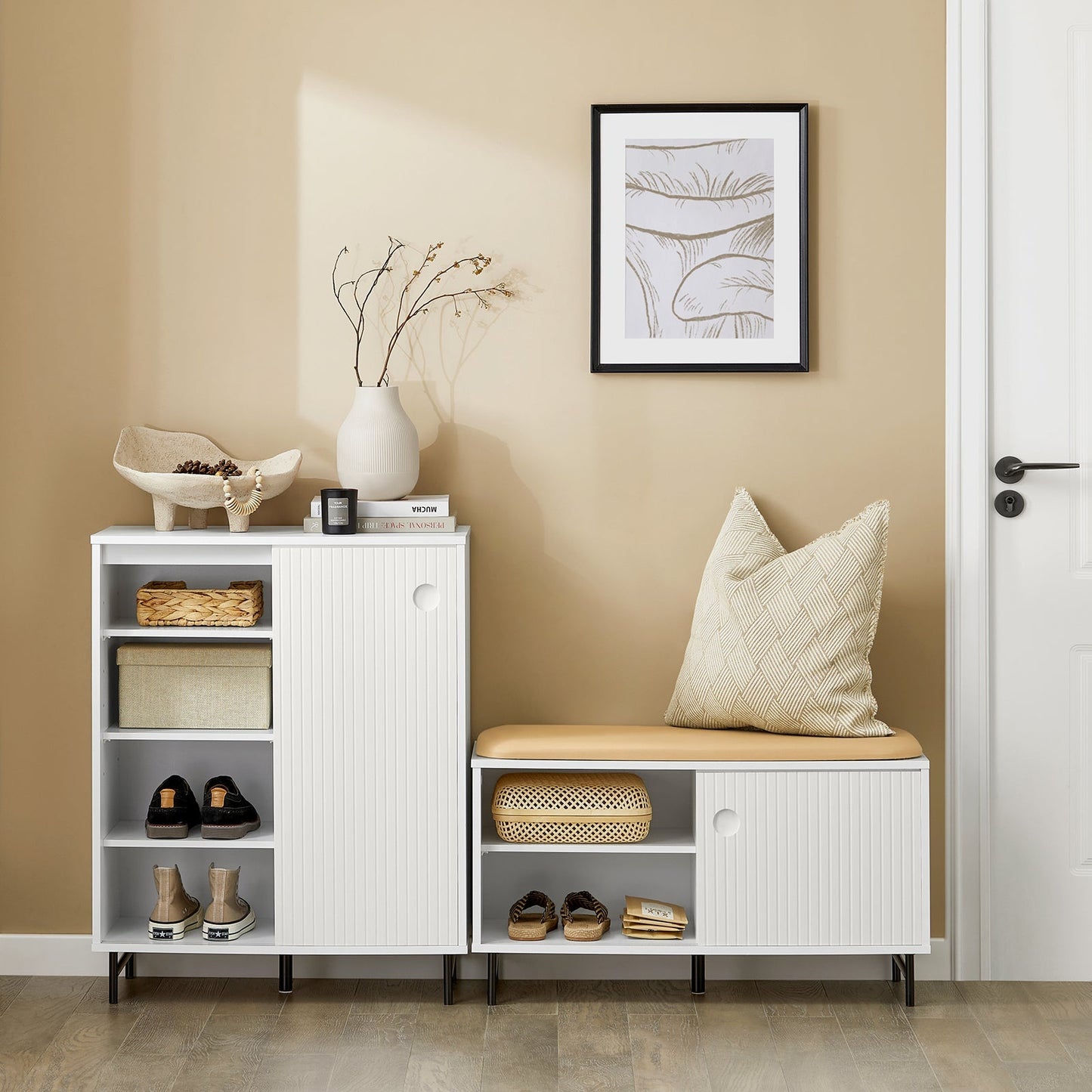 SoBuy Schoenenkast met 2 Schuifdeuren - In hoogte verstelbaar -70 x 37 x 87 cm - Wit