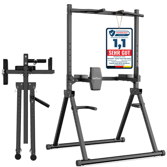 DH FitLife Opvouwbare Power Tower Dip Station – Vrijstaande Optrekstang tot 150 kg voor Thuisgym