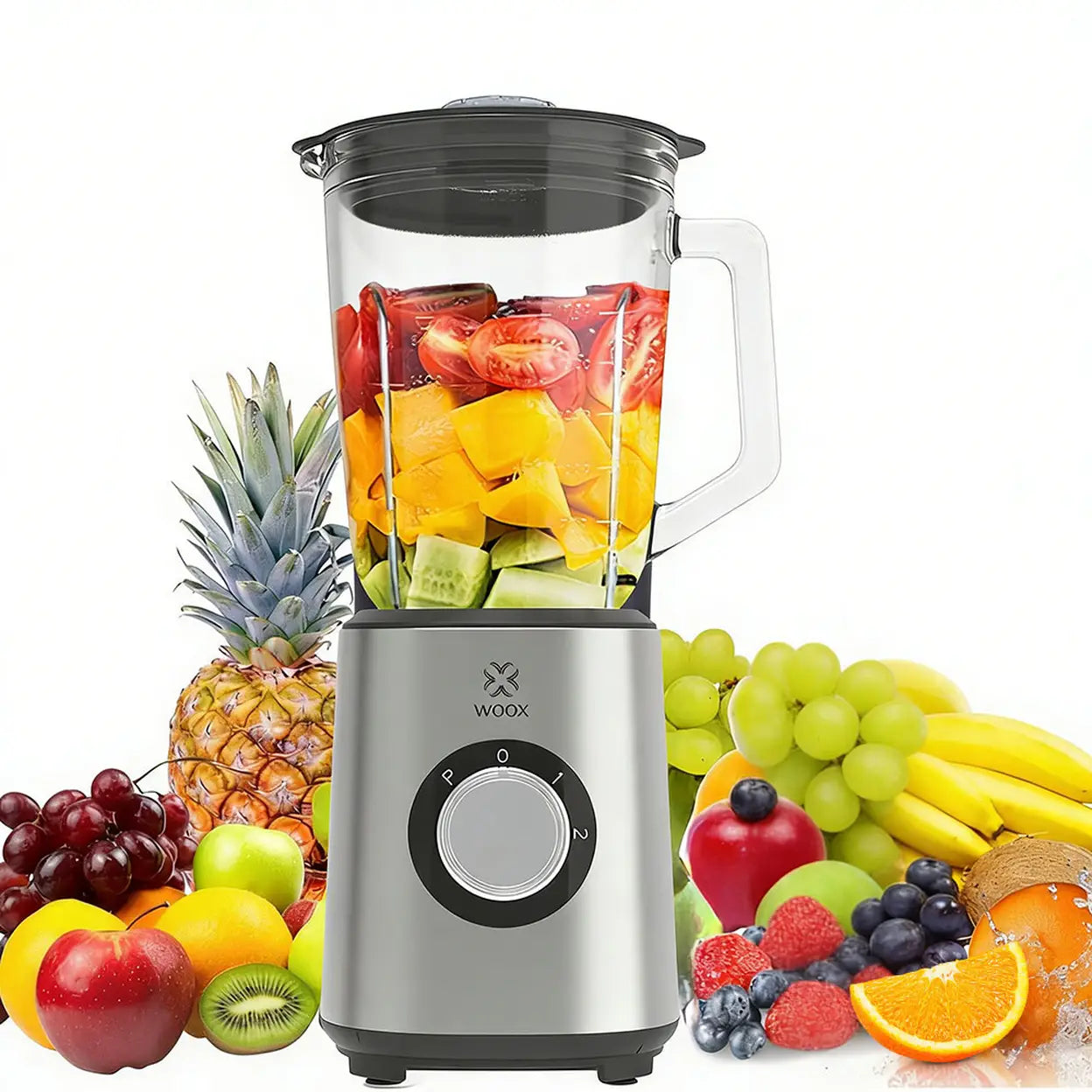 Woox Blender MX0198 - Zilver - 1000 W - 1,5 Liter - 10-Bladig RVS Mes - 3 Standen met Pulsefunctie - 20 x 20 x 38 cm