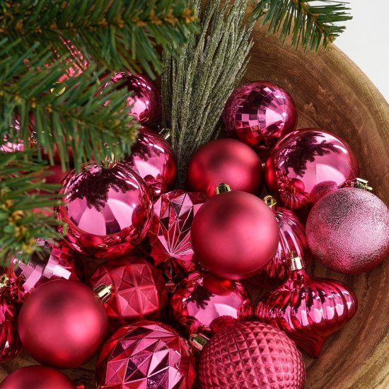 Mica Decorations Kerstballen Set - 60 Stuks - Ø7 cm - Onbreekbaar - Fuchsia