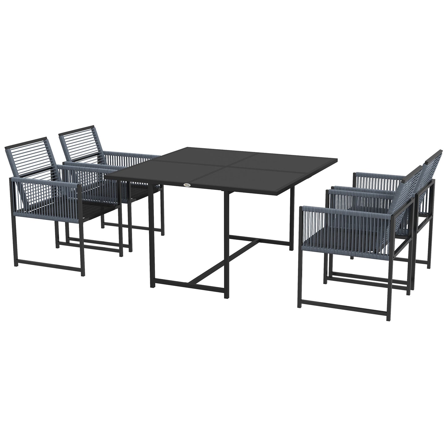 Outsunny 5-delige Tuinmeubelset voor 4 Personen - Tafel 120 x 120 x 72 cm - 4 Opvouwbare Stoelen - Gehard Glas - Donkergrijs