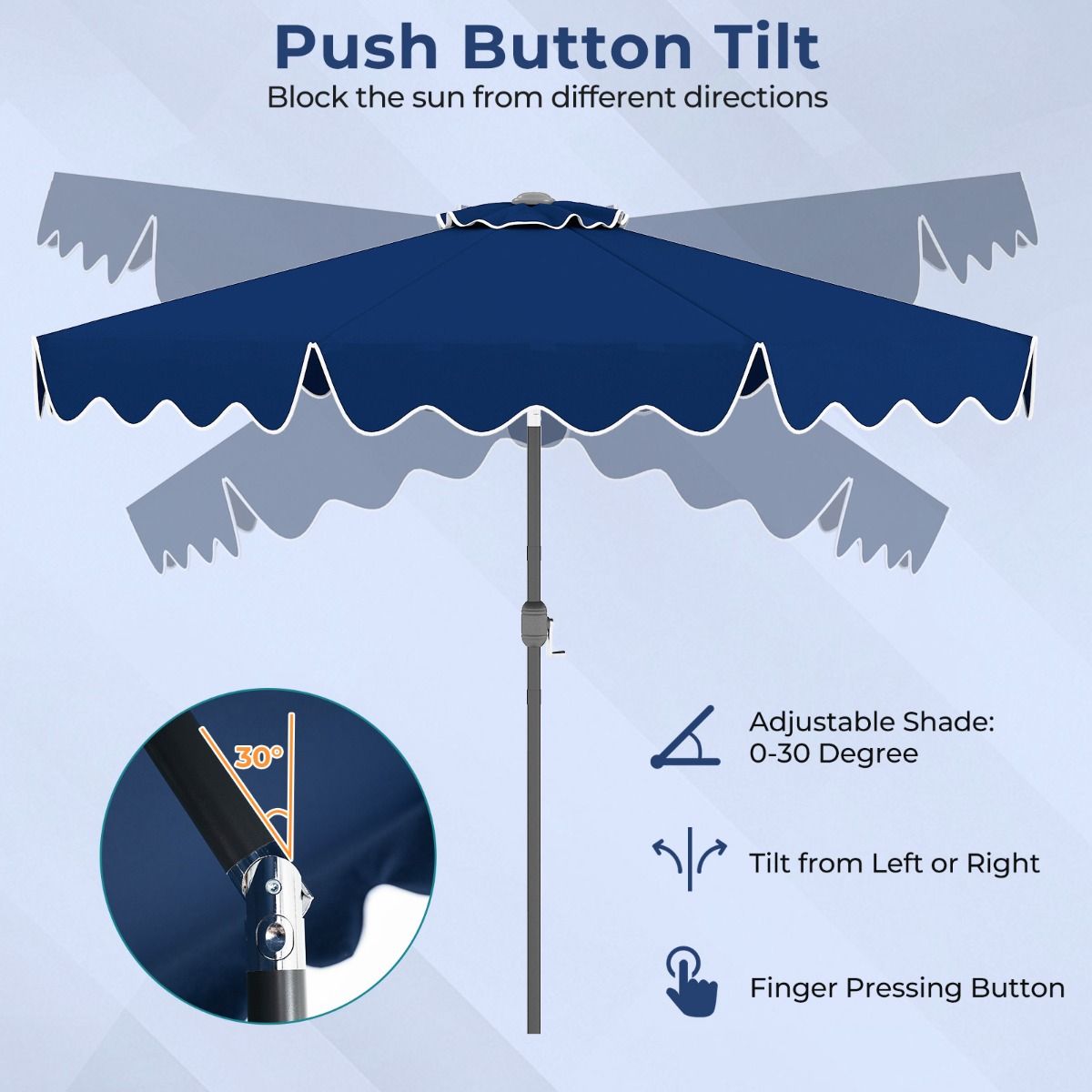 Coast tuinparasol - met zwengel - 30° kantelbaar - blauw 270 cm
