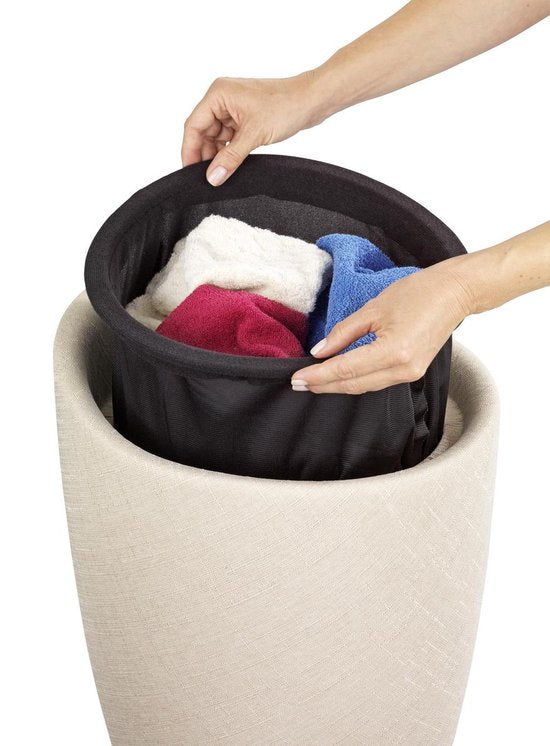 Wasmand creme met uitneembare waszak / poef / zit / kruk