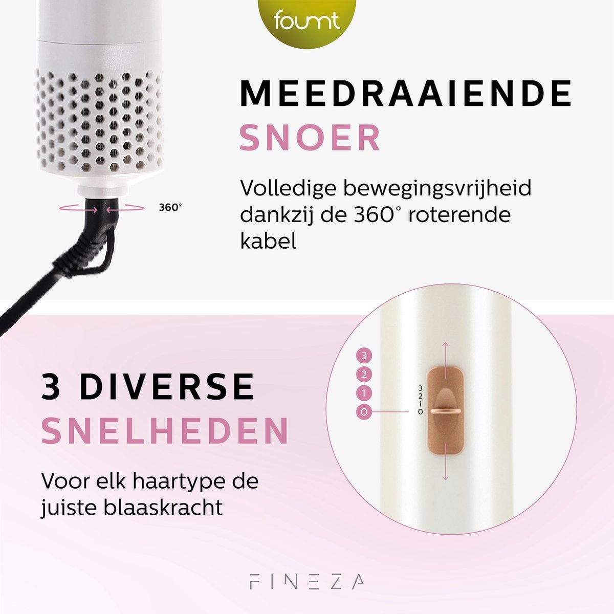 Fineza Multifunctionele Krultang - 5 in 1 - Föhnborstel - Krulborstel - Kort & Lang Haar - 800W - Wit