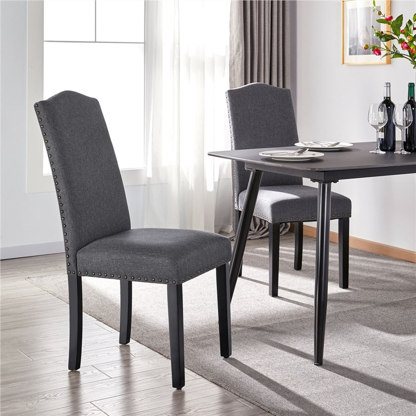 Yaheetech Eetkamerstoelen Set van 2 - Keukenstoel met Hoge Rugleuning - Massief Houten Poten - 45,5 x 62 x 103 cm - Donkergrijs