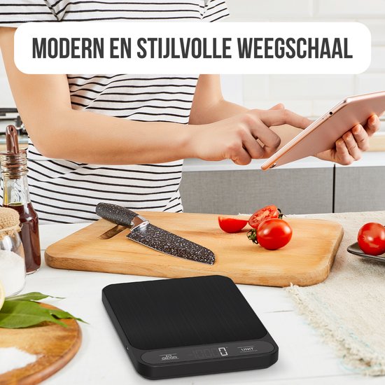 Strex Keukenweegschaal Digitaal - Weegschaal Keuken - 1 g tot 10 kg - Tarra Functie - Inclusief Batterijen - Zwart