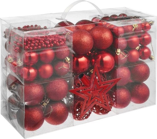 tectake - Set van 86 kerstballen rood - 403324