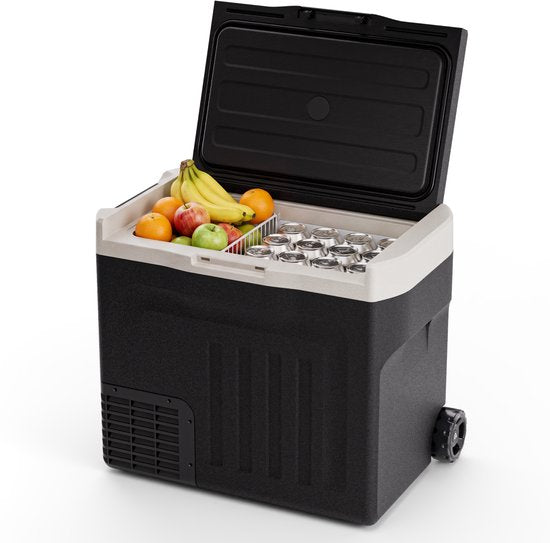 Auronic Elektrische Koelbox - Compressor - 40L - 12V en 240 volt - Camping Koelkast - Frigobox Auto - Met Wielen en Hendel - Zwart