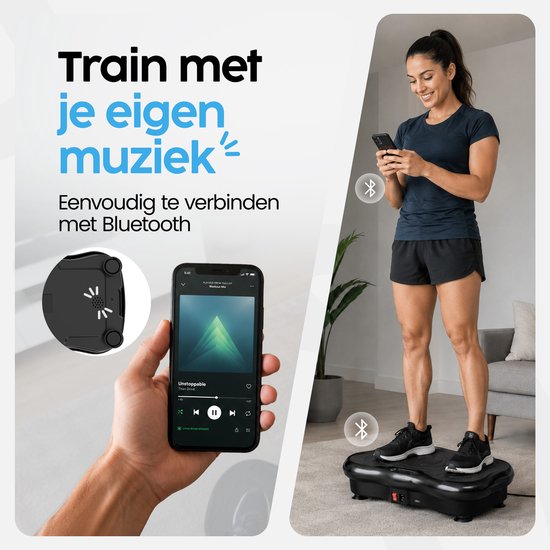 Infinity Goods Trilplaat Premium - Trilplaat Fitness - Inclusief Weerstandsbanden En Handvatten - Powerplate - 5 Tainingsprogramma’s - 99 Snelheidsniveaus - Bluetooth Muziek - Zwart
