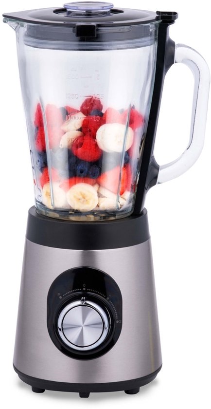 alpina Blender Smoothie 1.5L - Mixer 500W met Glazen Kan - Keukenmixer met 2 Snelheden en Pulserende Functie - Antislip Voetjes - Eenvoudig te Reinigen