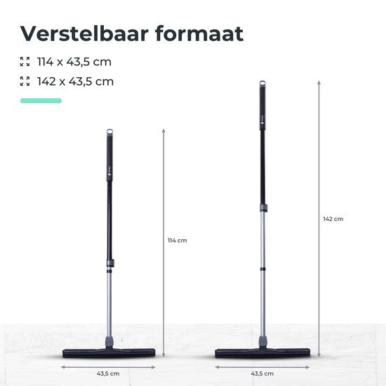 CLEANLY Vloertrekker met Steel Telescopisch 114-142 cm - Vloerwisser Badkamer - Watertrekker - Douchewisser - Dubbel EVA Foam - Breedte 43,5 cm - Zwart, Grijs