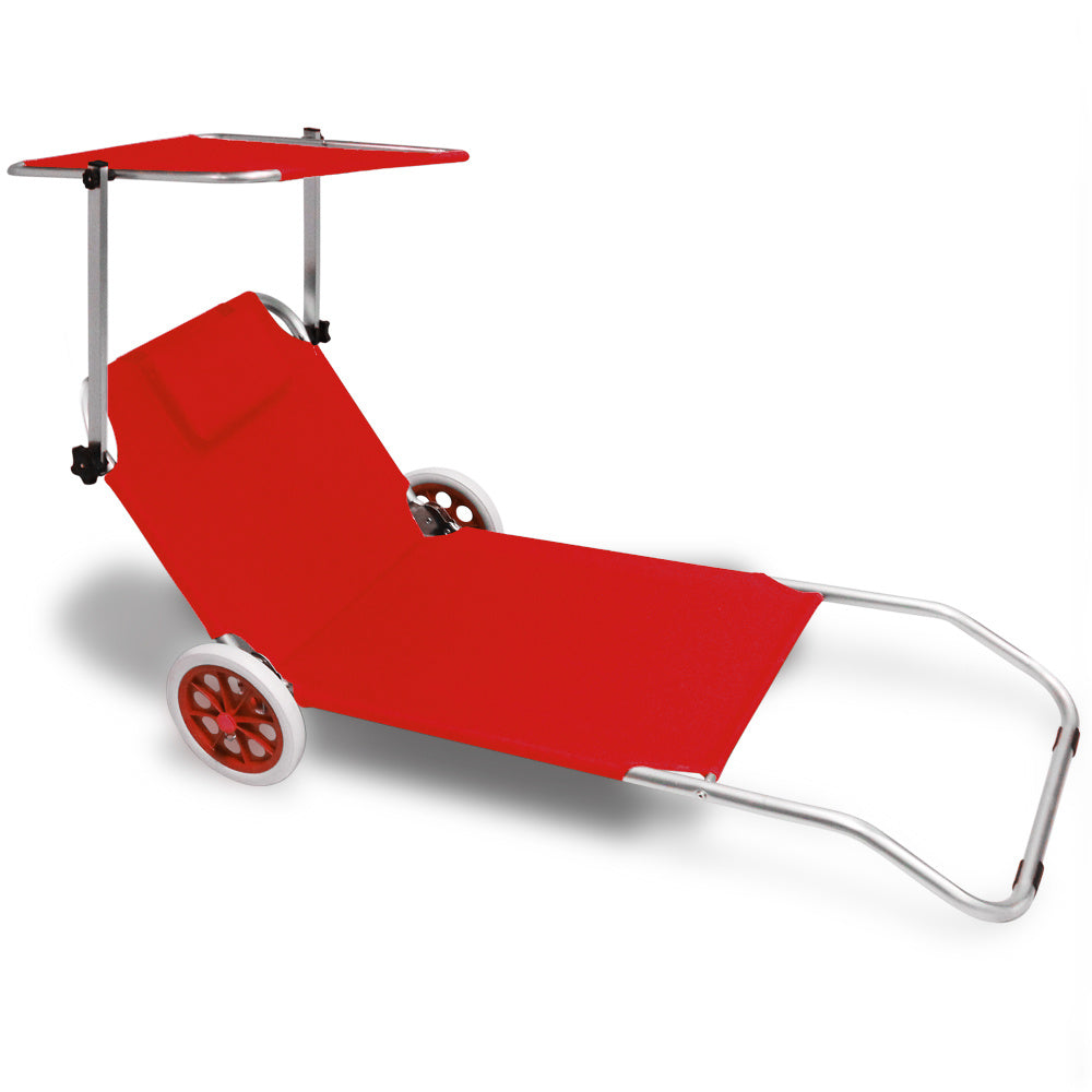 Verrijdbaar ligbed - Kreta Rood - Aluminium - Polyester - verstelbaar zonnescherm