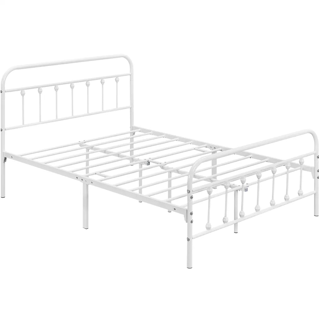 Yaheetech Metalen Bedframe 140 x 200 cm - Wit - Tweepersoonsbed met Lattenbodem en Hoog Hoofdbord