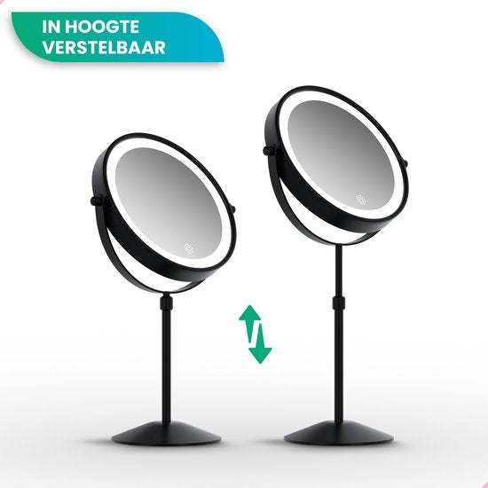 Mirlux Make Up Spiegel met LED Verlichting - 10x Vergroting Licht – Hoogte Verstelbaar - 3 Lichtstanden - Oplaadbaar - Vergrootspiegel Zwart