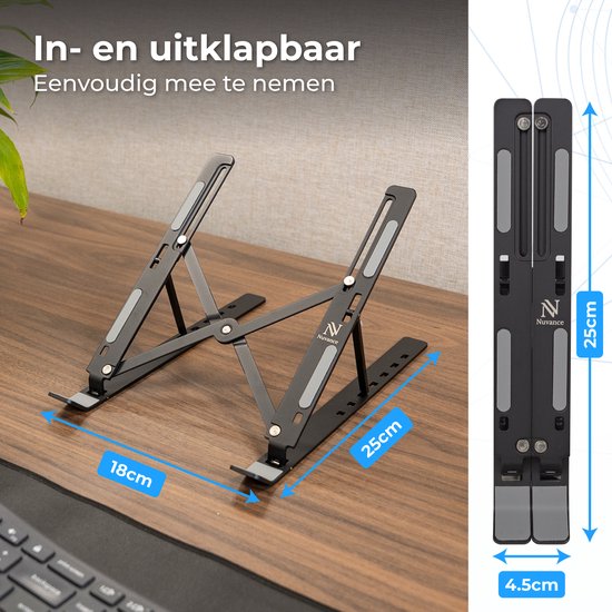 Nuvance Laptop Standaard - Laptop Stand - Verstelbaar – tm 17 Inch – Tablet Standaard – Laptop Houder - Verhoger
