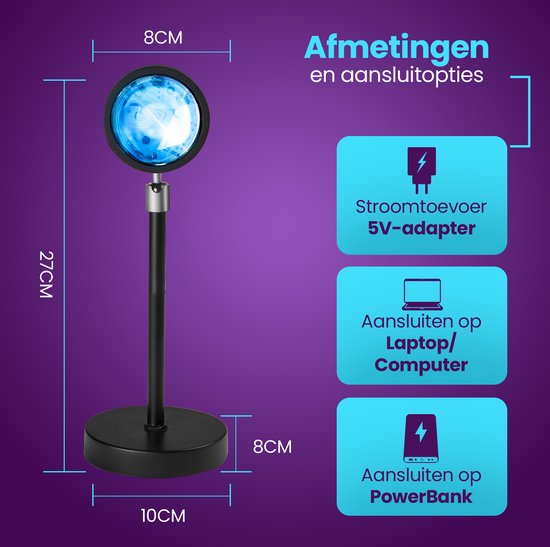 Mobstore Sunset Projector – 16 Kleuren LED – 360° Draaibaar – Ø7 x 27 cm – Incl. Afstandsbediening – Zwart