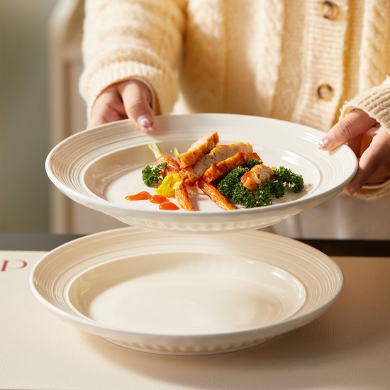 Dinerborden set van 4 (Ø25,4cm / 10inch), Bordenset, Ontbijtborden, Pastaborden, serviesset 4 persoons, Geschikt voor restaurants, Horeca, Feest, familiefeesten, banketten en picknicks, Magnetron-vaatwasserbestendig, Keramiek