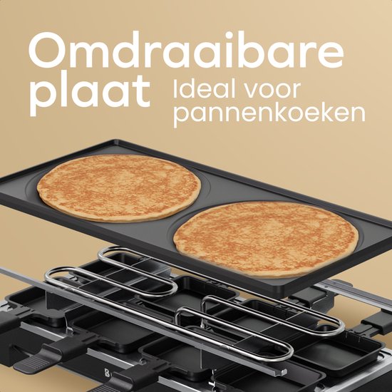 KitchenBrothers Gourmetstel - 1500W - Gourmetplaat 8 Personen - Set met Pannetjes en Spatels - 46,5 x 23 cm - Zwart
