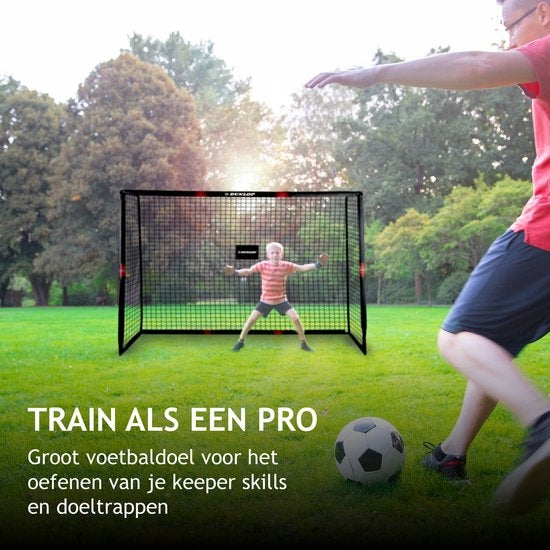 Dunlop Voetbaldoel - Voetbal Goal 300 x 200 x 120 cm - Voetbalgoal Groot - Buitenspeelgoed voor Kinderen en Volwassenen - Snelle Montage - Voetbal Training Doel - Metaal - Zwart/ Rood