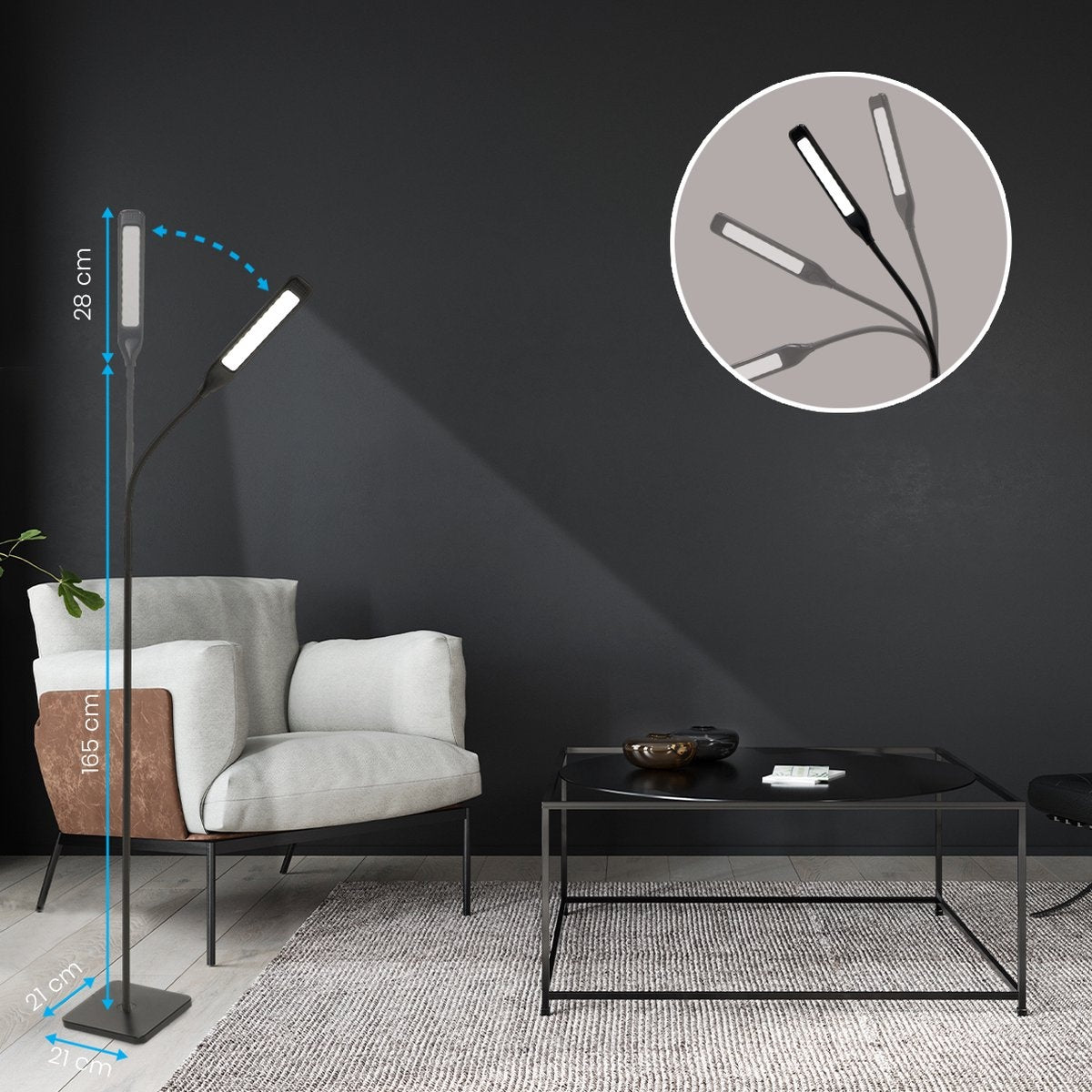 Auronic Staande Lamp - LED Vloerlamp - Geschikt voor Woonkamer - Dimbaar - Zwart