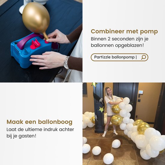 Partizzle 50x Ballonnen Wit en Goud - Helium Geschikt - Papieren Confetti - Nieuwjaar / Oud en Nieuw - Bruiloft, Huwelijk Kerst Ballonnenboog Decoratie - Latex