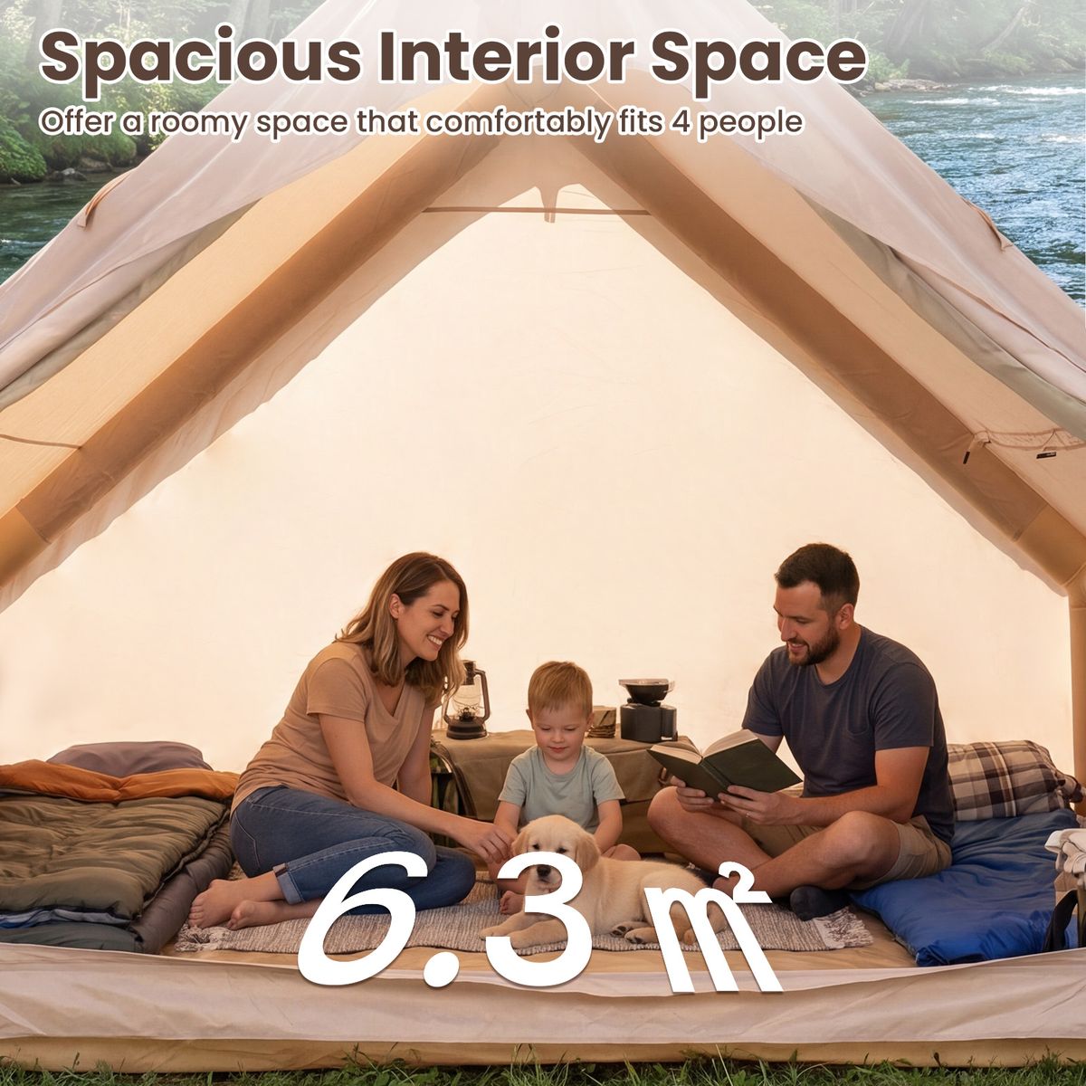 Coast Opblaasbare Kampeertent - 4 personen - 2 deuren en dakraam - kaki - 295 x 205 x 200 cm