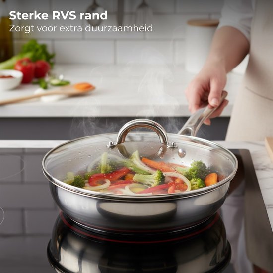 Lomera Glazen Pannendeksel - Deksel voor Pan - Deksel Met Stoomgat - Rvs Rand - Vaatwasmachinebestendig - Vervangend Deksel - Hittebestendig Glas - Deksel Voor Pannen - Deksel Voor Koekenpan