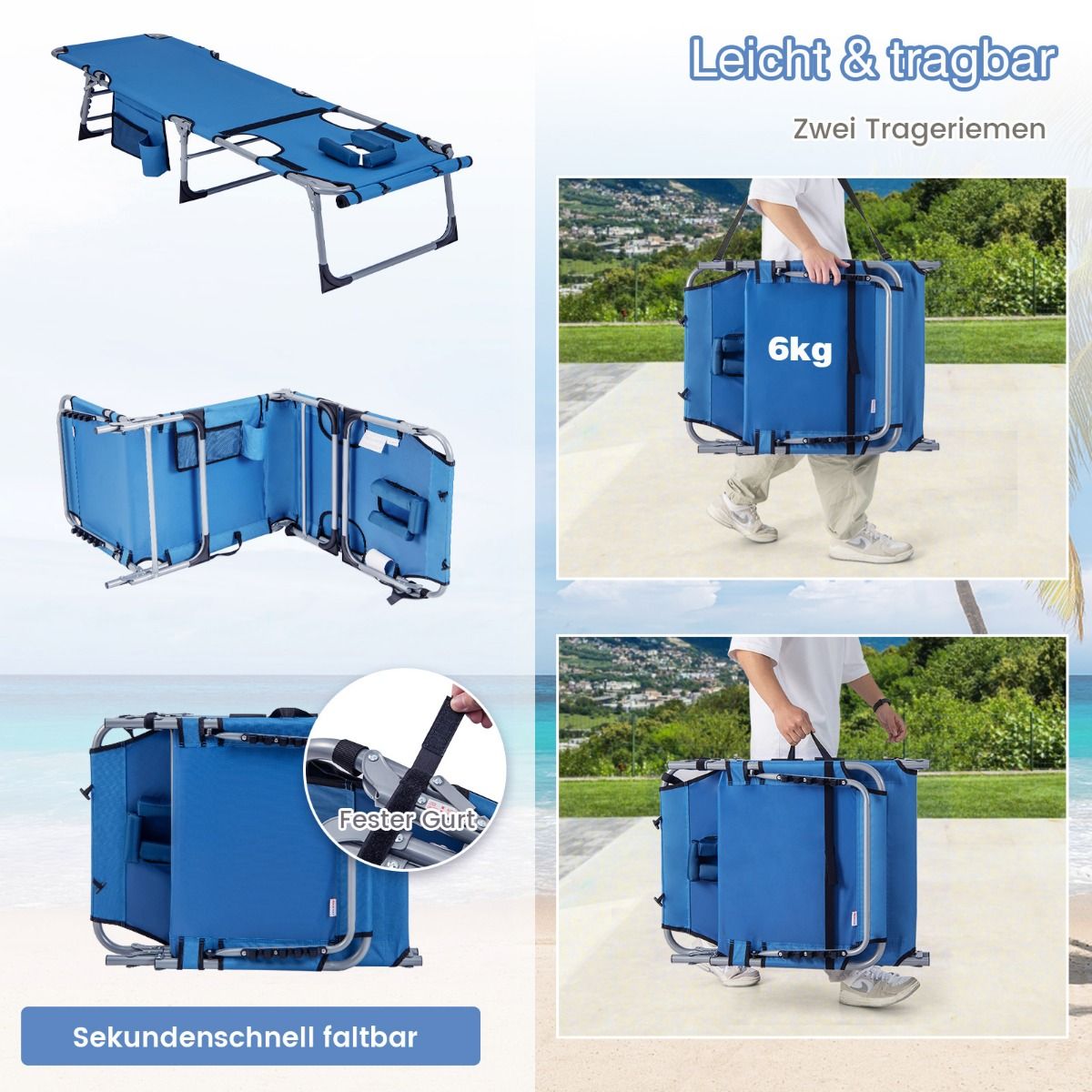 Coast Opvouwbare Ligstoel - met gezichtsopening en verstelbare rugleuning - marineblauw