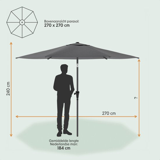 LifeGoods Parasol - Tuin - Ø270 cm - 30° Kantelbaar - Waterdicht - Donkergrijs
